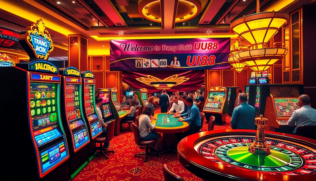 Experience the thrill of gambling at Trang Chủ UU88 with vibrant slot machines and engaging poker tables.