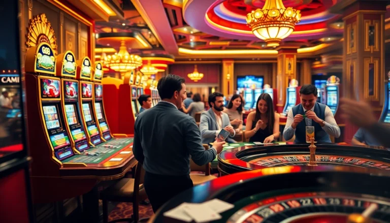 GO8 casino players enjoying vibrant slot machines and strategic poker games.