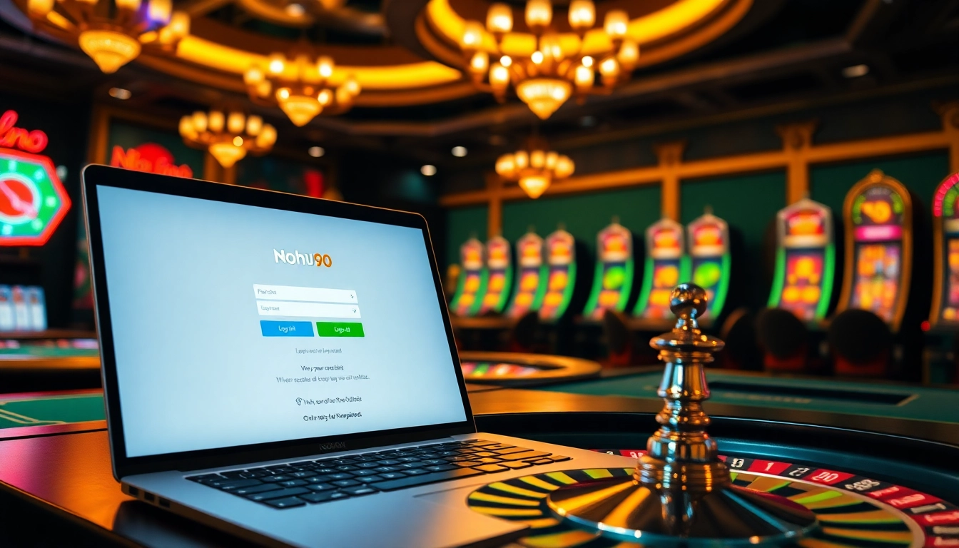 Đăng nhập Nohu90 seamlessly into a thrilling online casino experience with vibrant colors and exciting gaming elements.