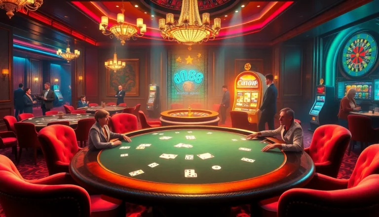 Engage in thrilling poker action at dn88 đăng nhập with vibrant chips and cards at an upscale casino table.