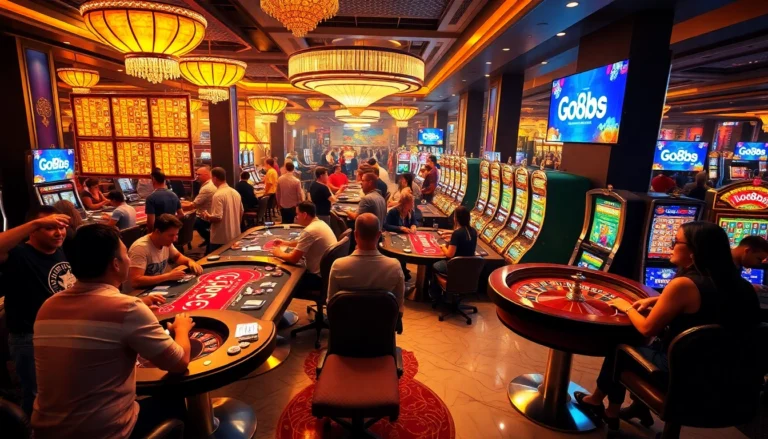Exciting scene of players enjoying casino games; discover https://go8s.bio/ for online betting options.